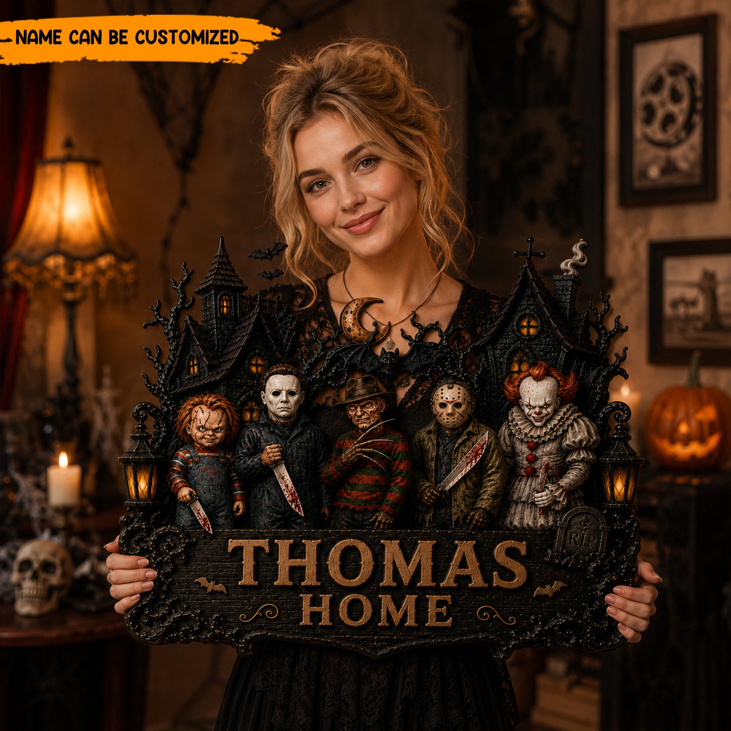 Personalized Halloween Horror Wooden Sign