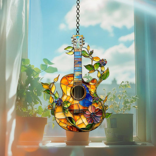 Guitar and Flower ACRYLIC Window Hanging