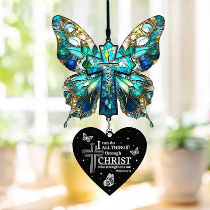 Butterfly & Cross Faith Acrylic Suncatcher with Scripture