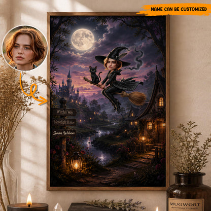 Moonlight Hollow – Personalized Witch Portrait Poster Canvas