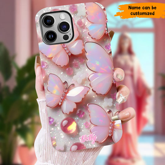 Personalized Pink Opal Butterfly Phone Case