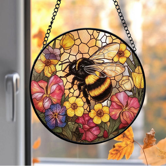 Bee Wildflower Stained Glass Suncatcher