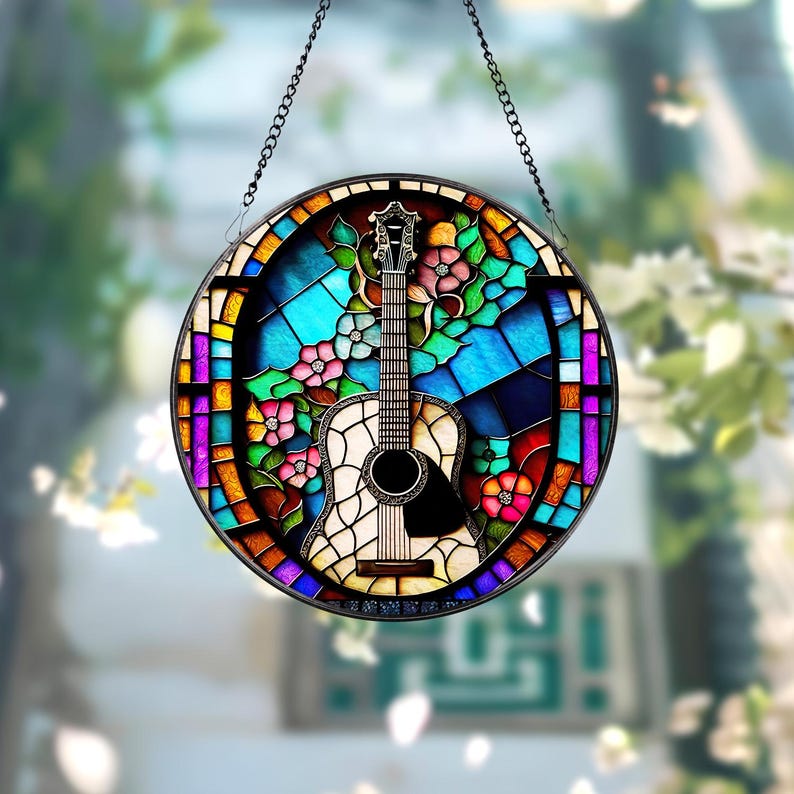 Colorful Guitar Window Hanging Suncatcher