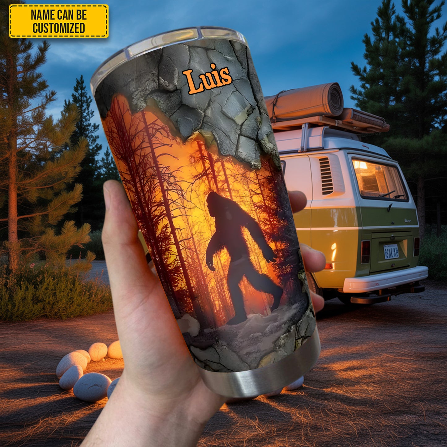 Bigfoot Forest Fire - Personalized Bigfoot Tumbler