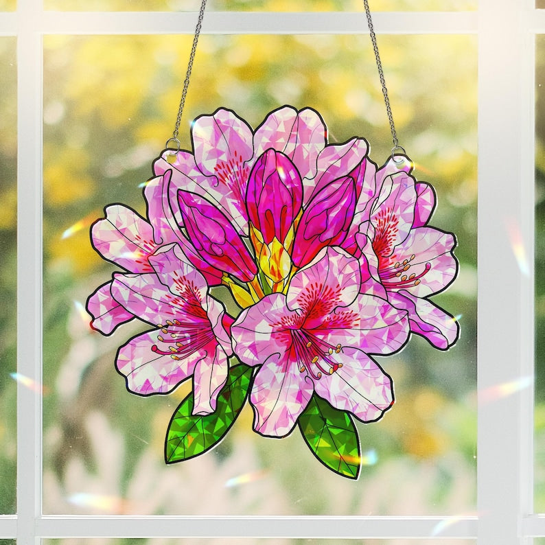 Radiant Rhododendron Bloom Acrylic Window Hanging