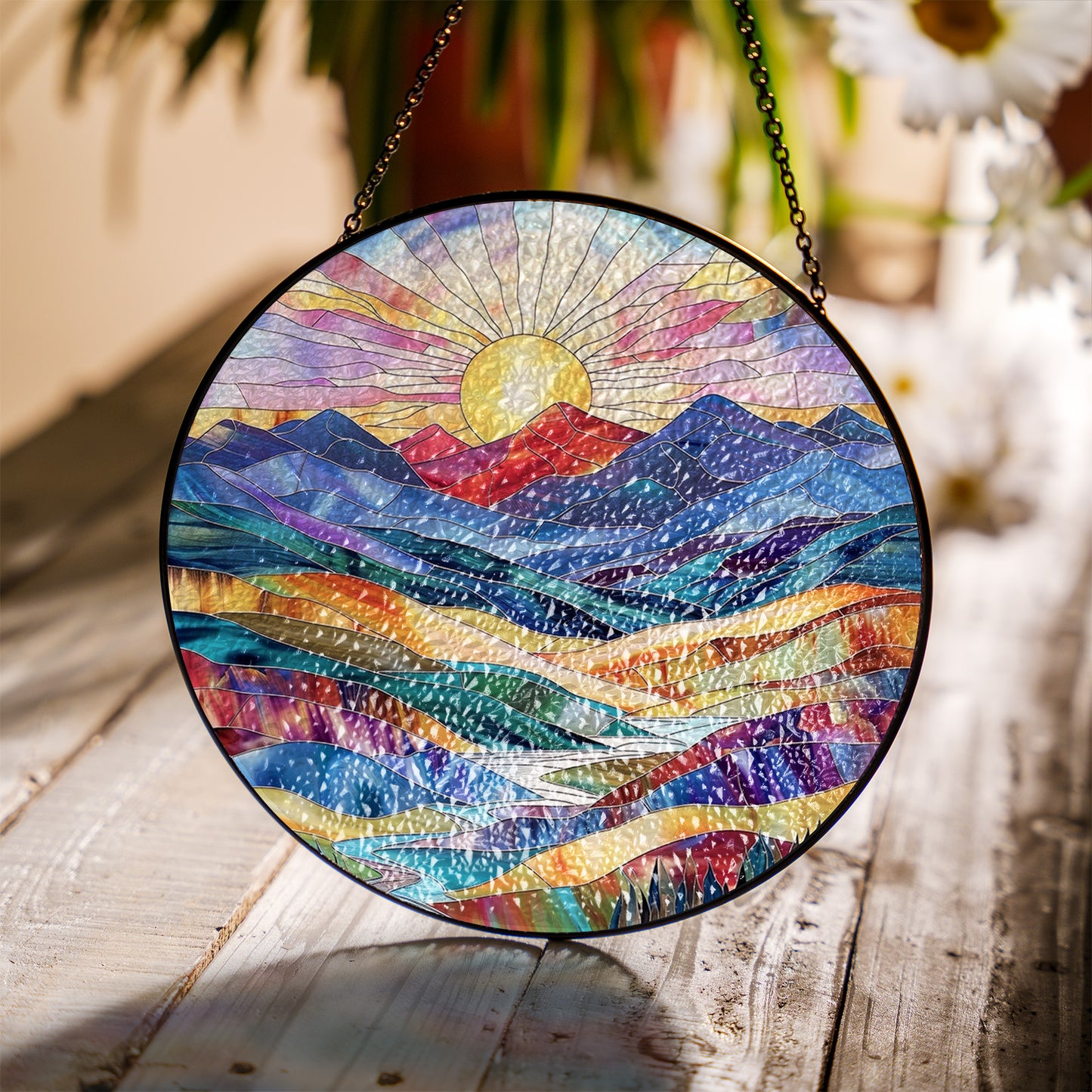 Mountain Sunrise Stained Glass Suncatcher