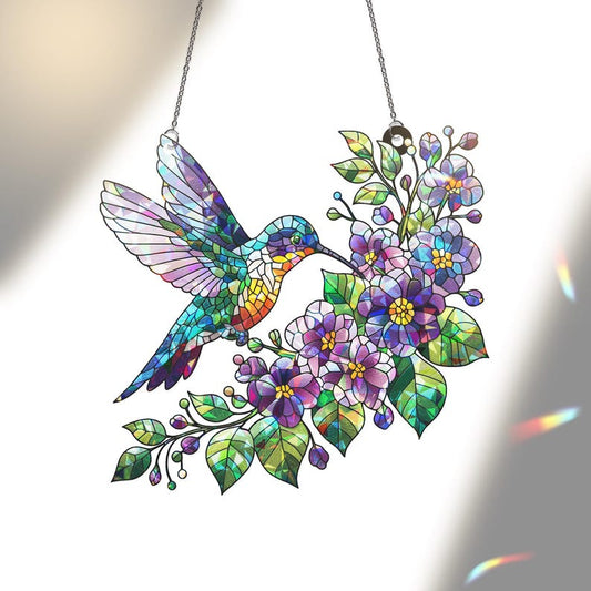 Hologram Violet And Hummingbird Acrylic Window Hanging