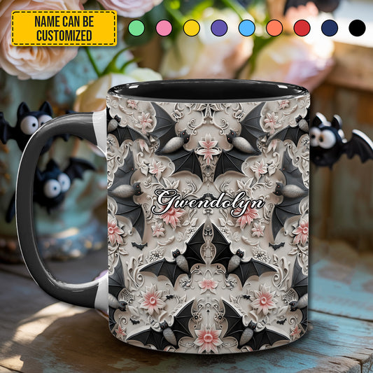 Midnight Bloom – Personalized Bat Accent Mug