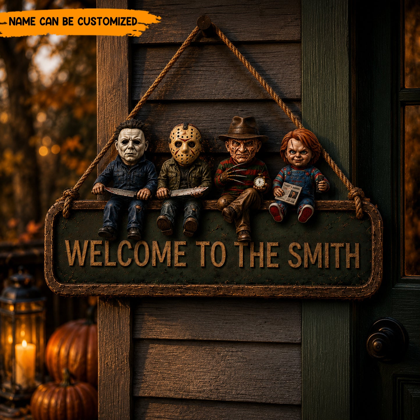 Personalized Horror Icons Welcome Wooden Sign