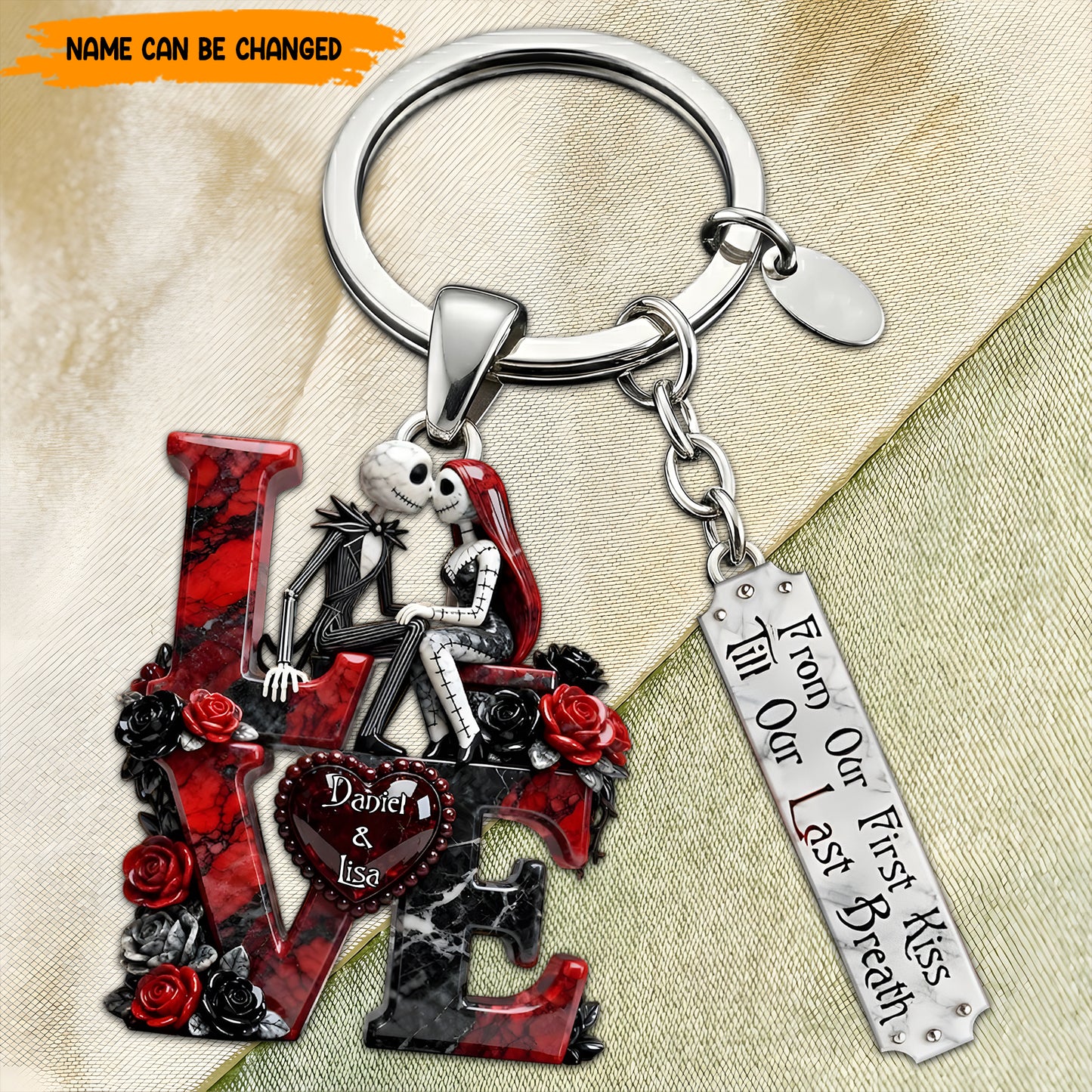 Personalized Gothic Couple LOVE Keychain