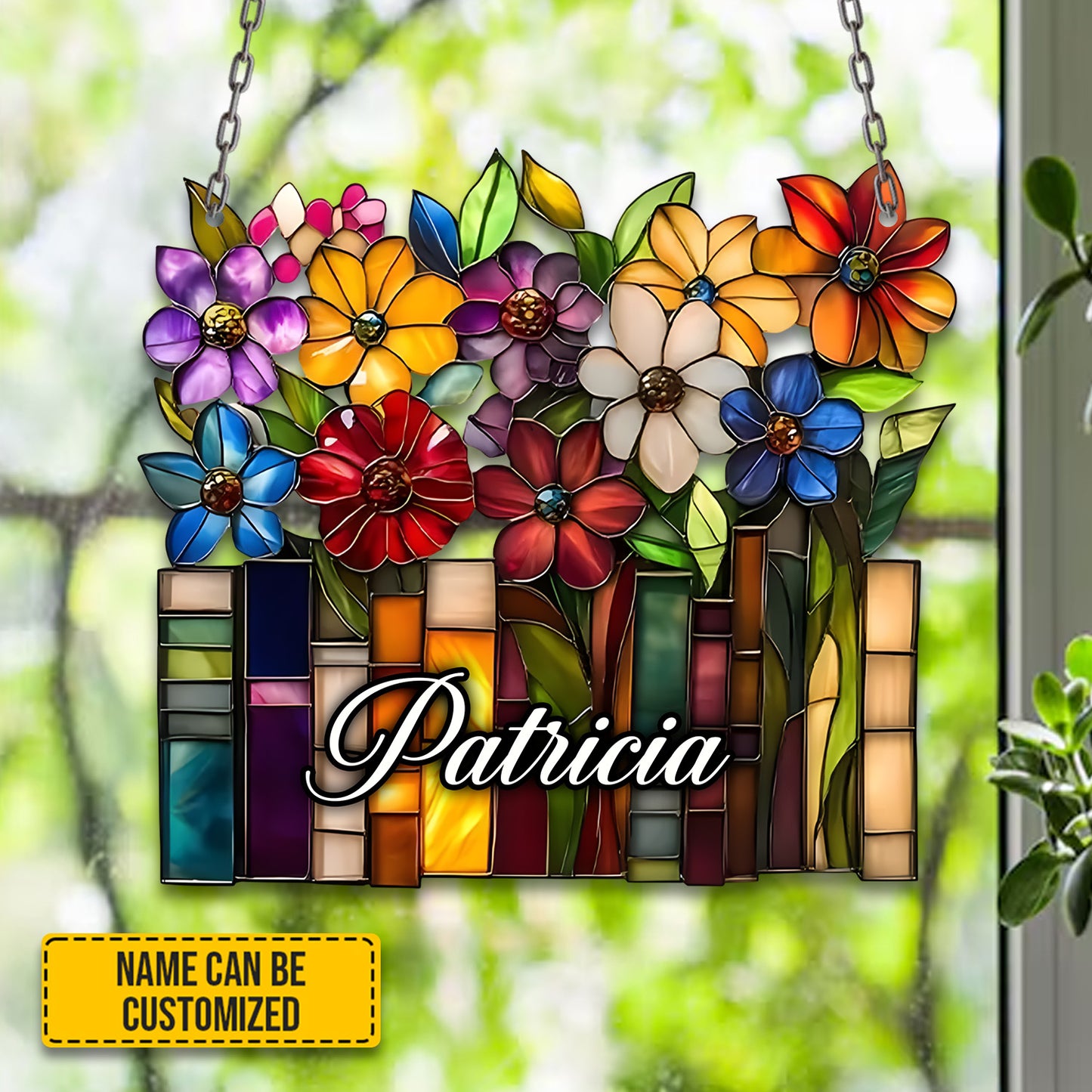 Personalized Books With Flowers Window Hanging Acrylic