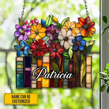 Personalized Books With Flowers Window Hanging Acrylic