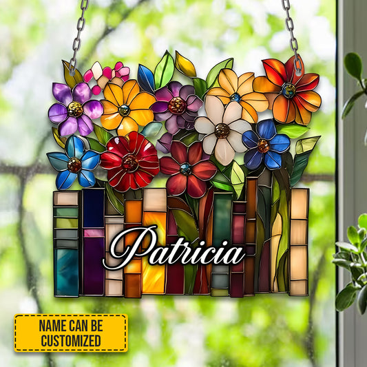 Personalized Books With Flowers Window Hanging Acrylic