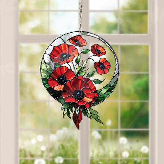 Red Poppies Flower ACRYLIC Window Hanging
