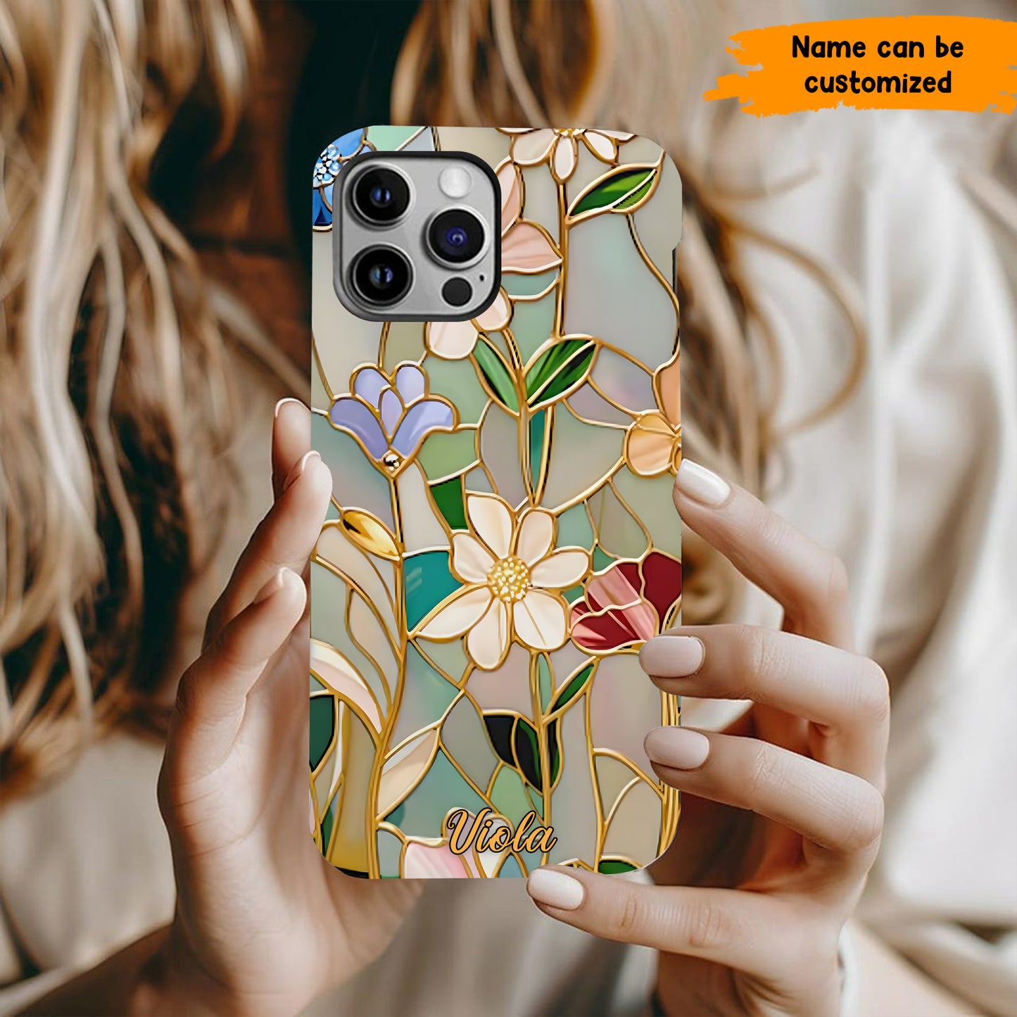 Personalized Wildflower Stained Glass Effect Phone Case