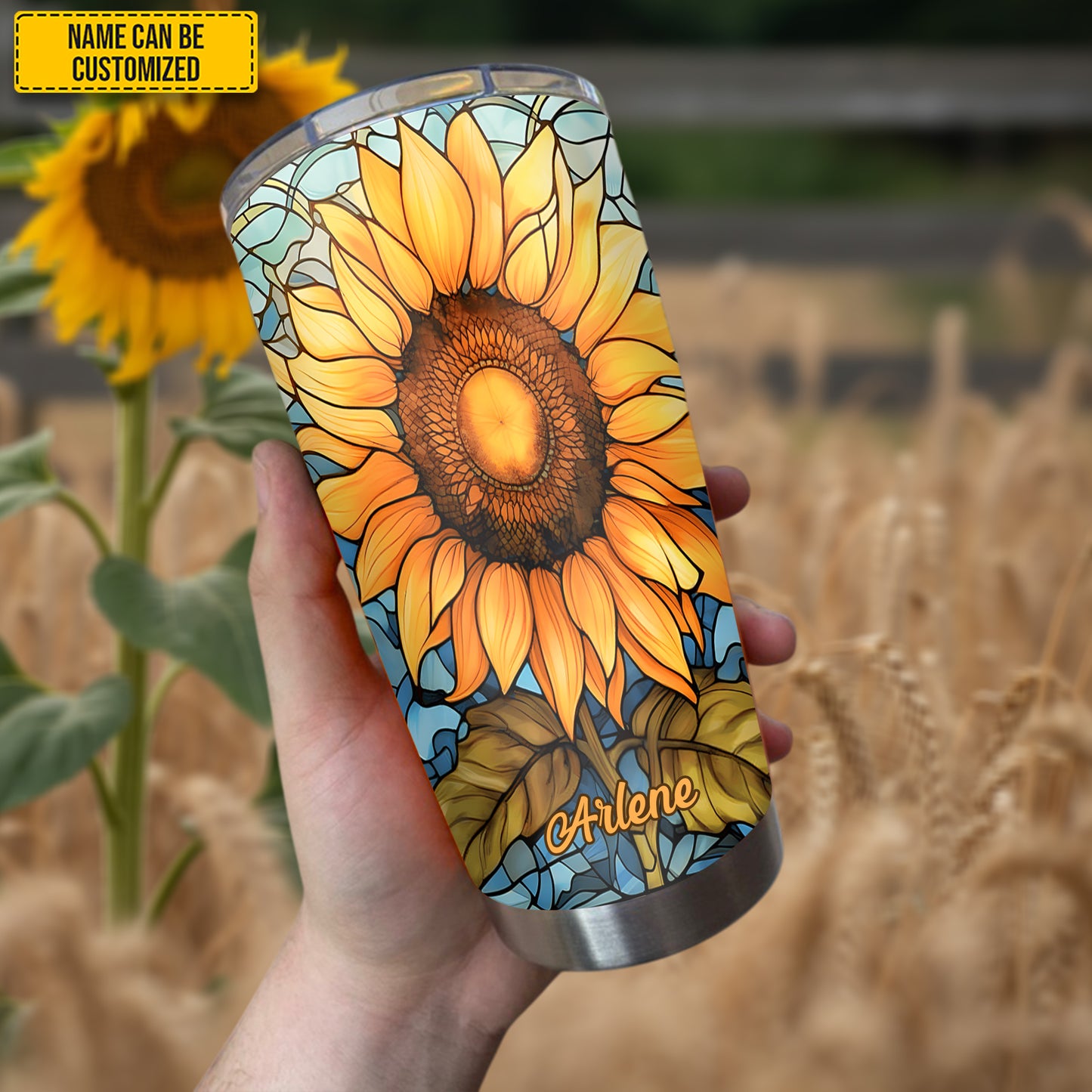 Personalized Stained Glass Sunflower Tumbler