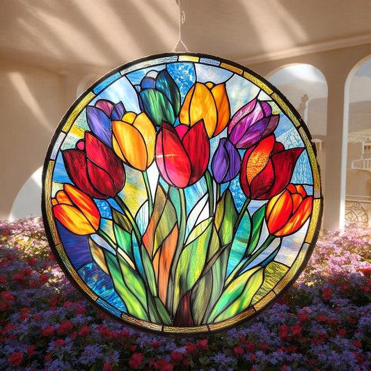 Colorful Tulips Acrylic Hanging – Vibrant Window Hanging Decoration