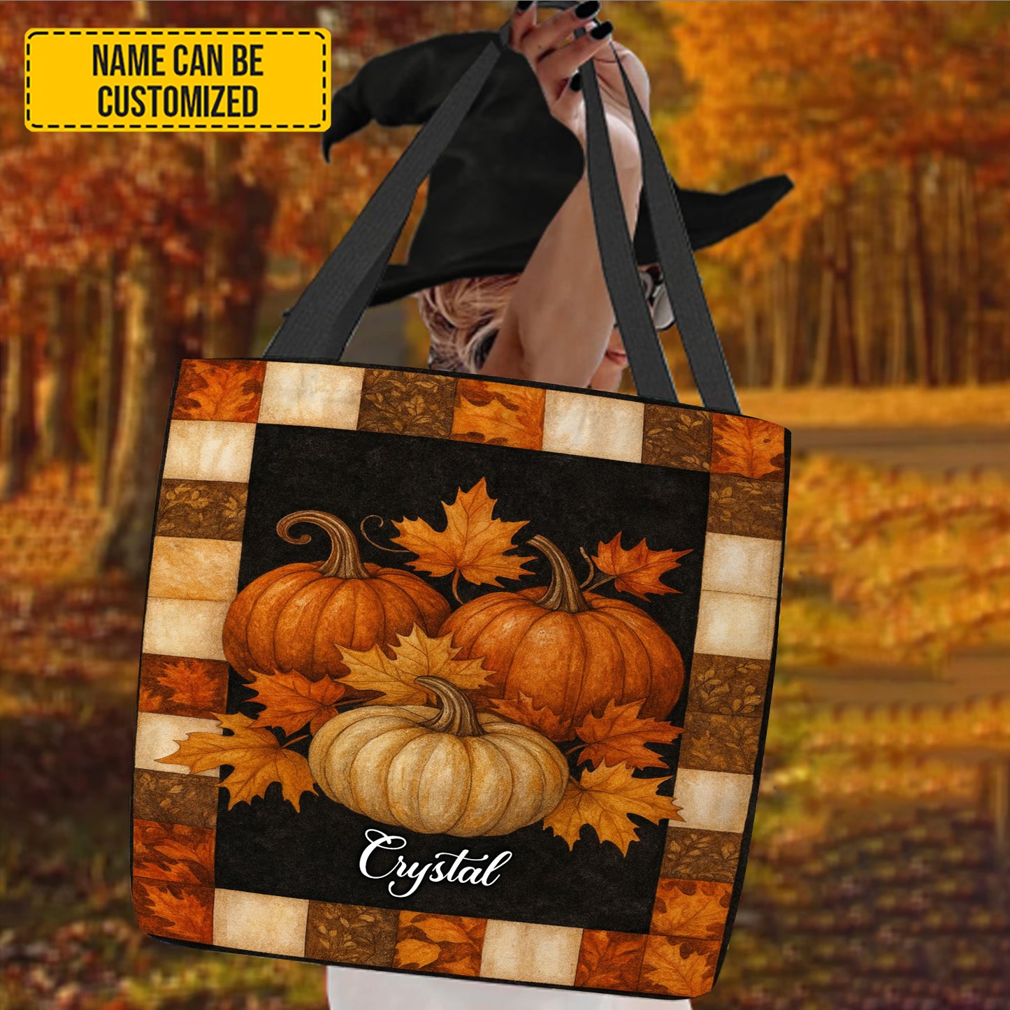 Vintage Autumn Plaid Pumpkin - Personalized Tote Bag