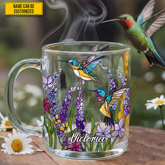 Hummingbird Flowers - Personalized Glass Mug