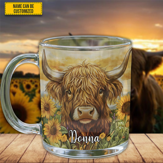 Cow With Sunflowers  - Personalized Cow Glass Mug