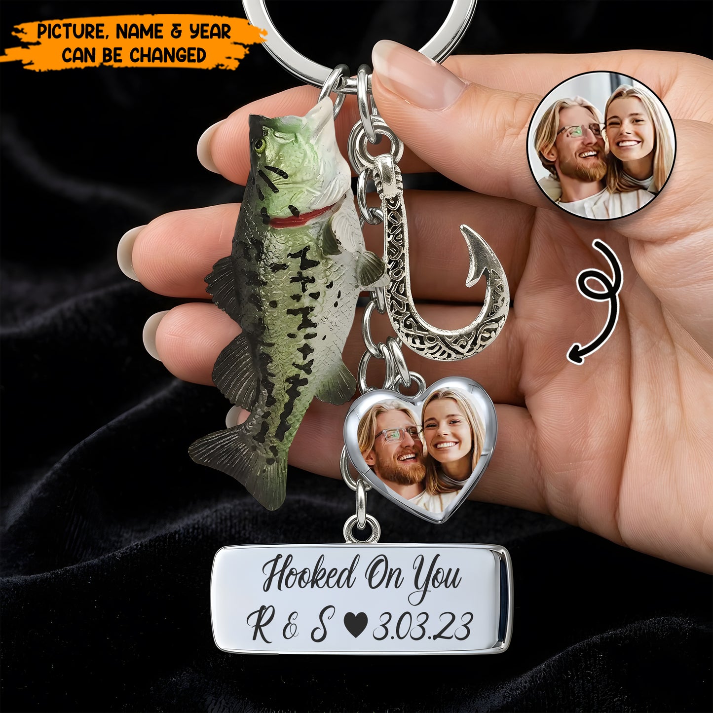 Hooked On You - Personalized Custom Photo Fishing Keychain