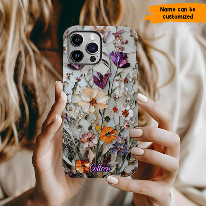 Mosaic Pressed Flowers – Personalized Phone Case