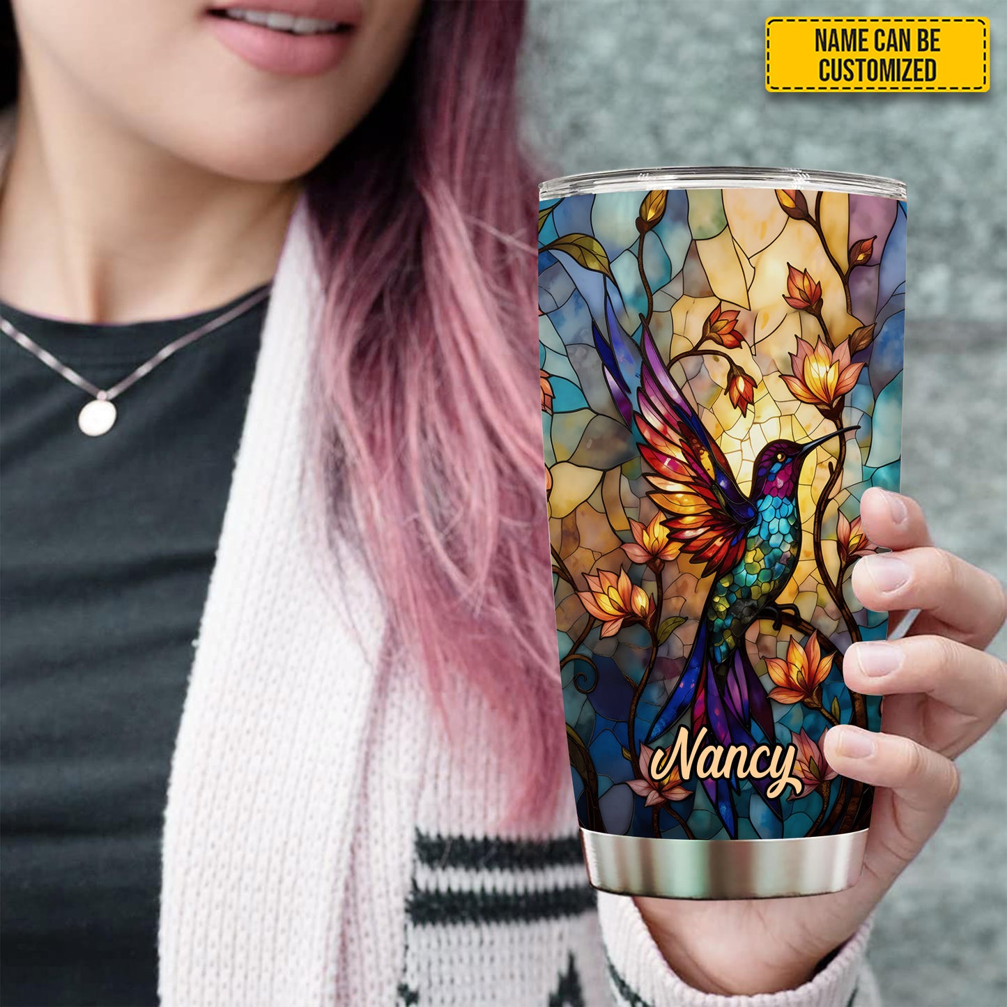 Stained Glass Hummingbird - Personalized Hummingbird Tumbler
