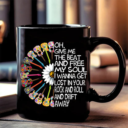 Give Me The Beat - Hippie Guitar Black Mug