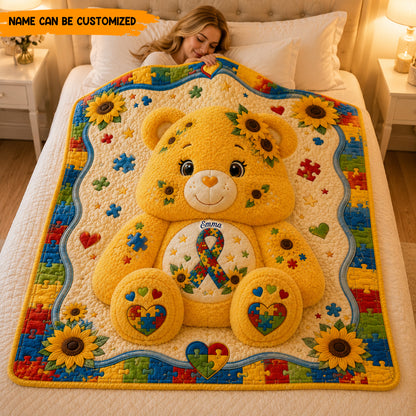 Personalized Autism Sunflower Bear Blanket