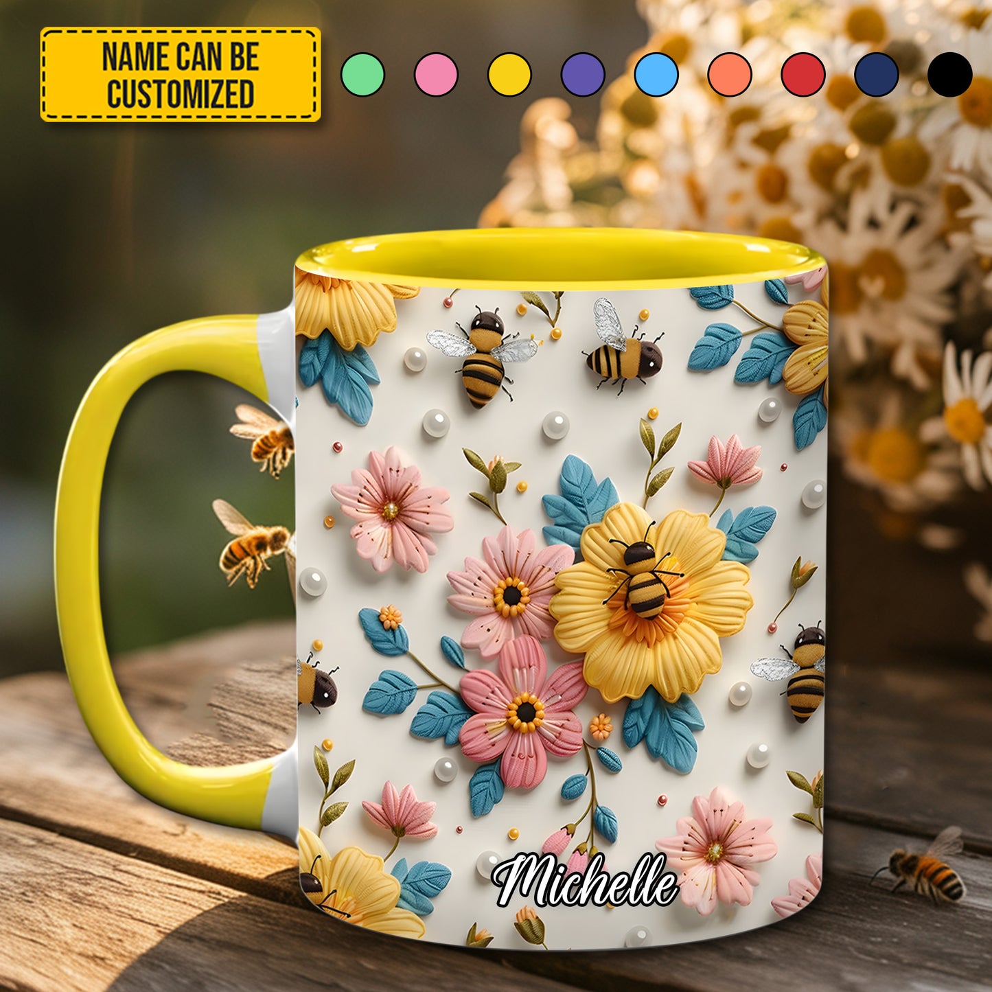 Personalized Bee & Bloom Accent Mug
