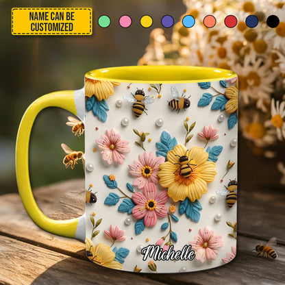 Personalized Bee & Bloom Accent Mug