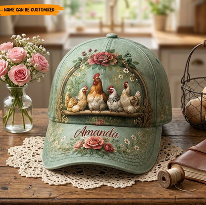 Personalized Chicken Floral Classic Cap
