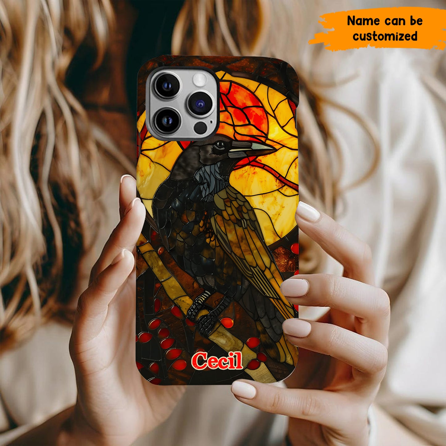 Personalized Stained Glass Raven Phone Case