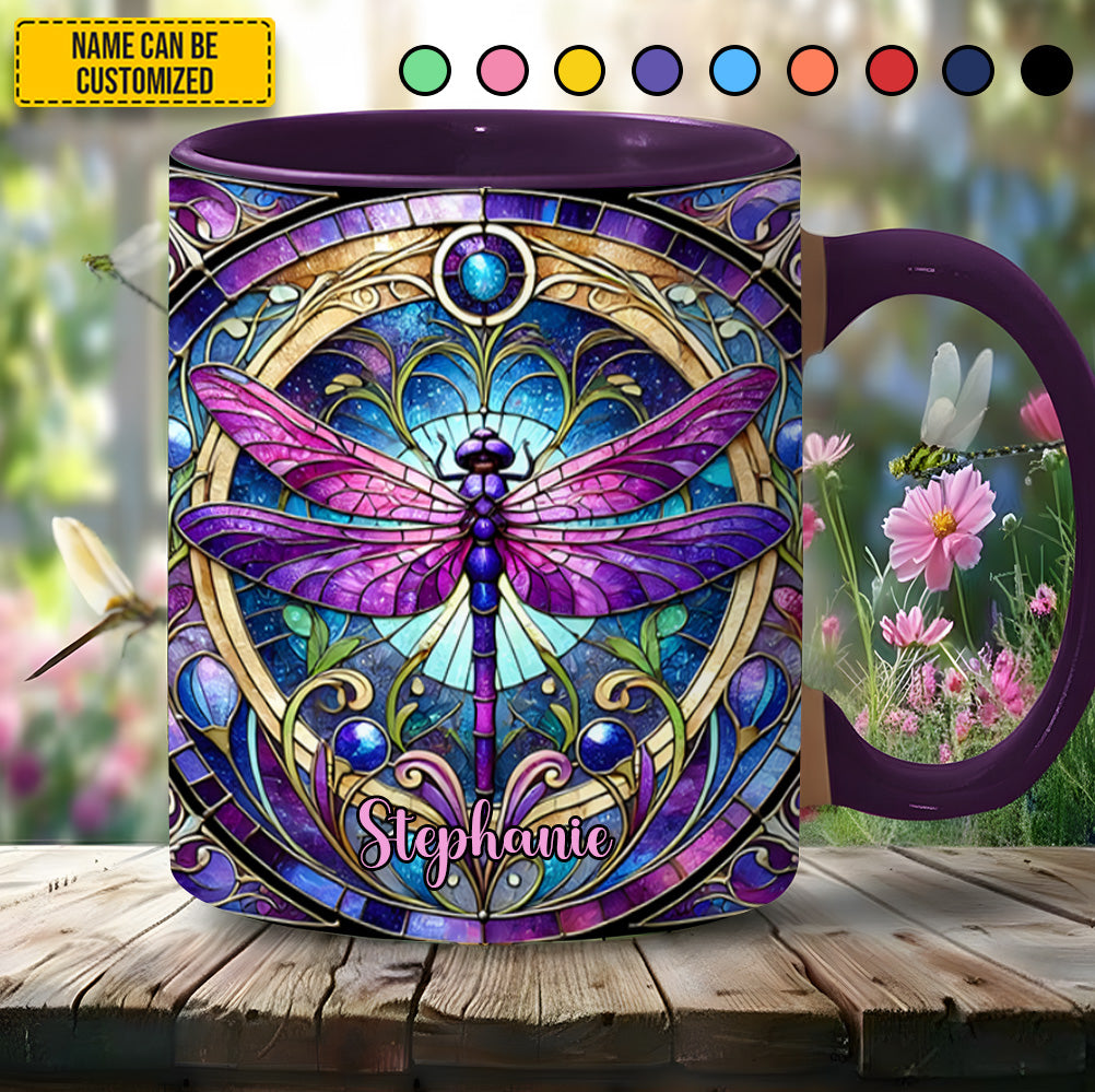 Personalized Dragonfly Stained Glass Accent Mug
