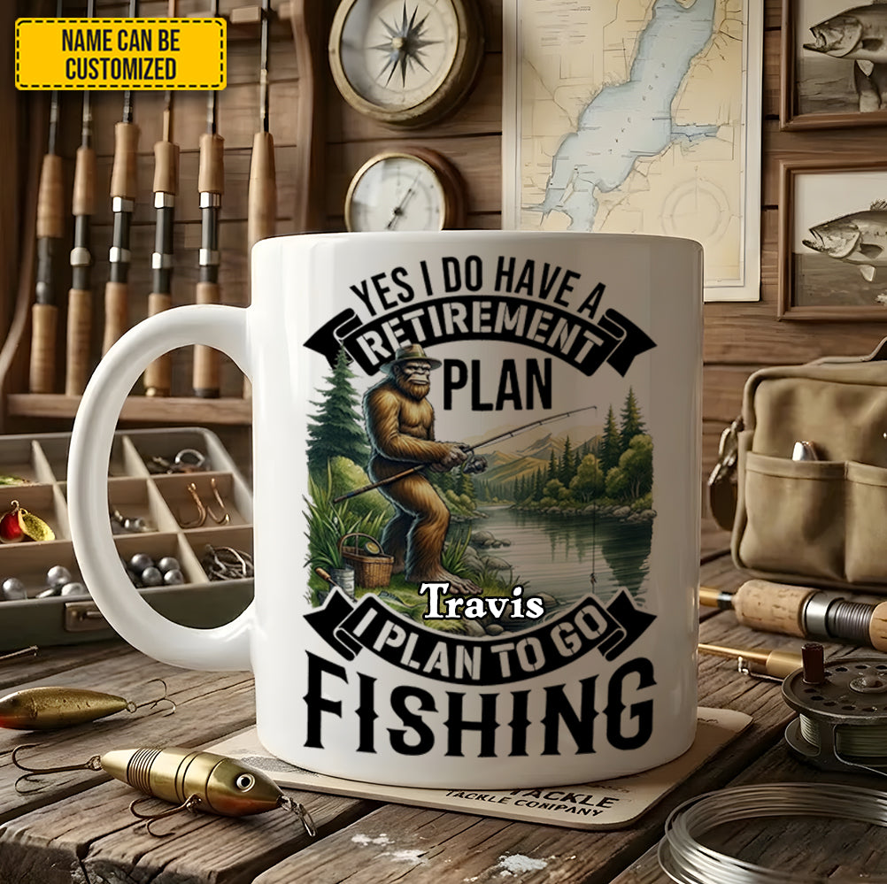 Legend Never Retires – Personalized Bigfoot Fishing White Mug
