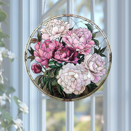 Peony Suncatcher ACRYLIC Hanging Sign, Peony Window Hanging