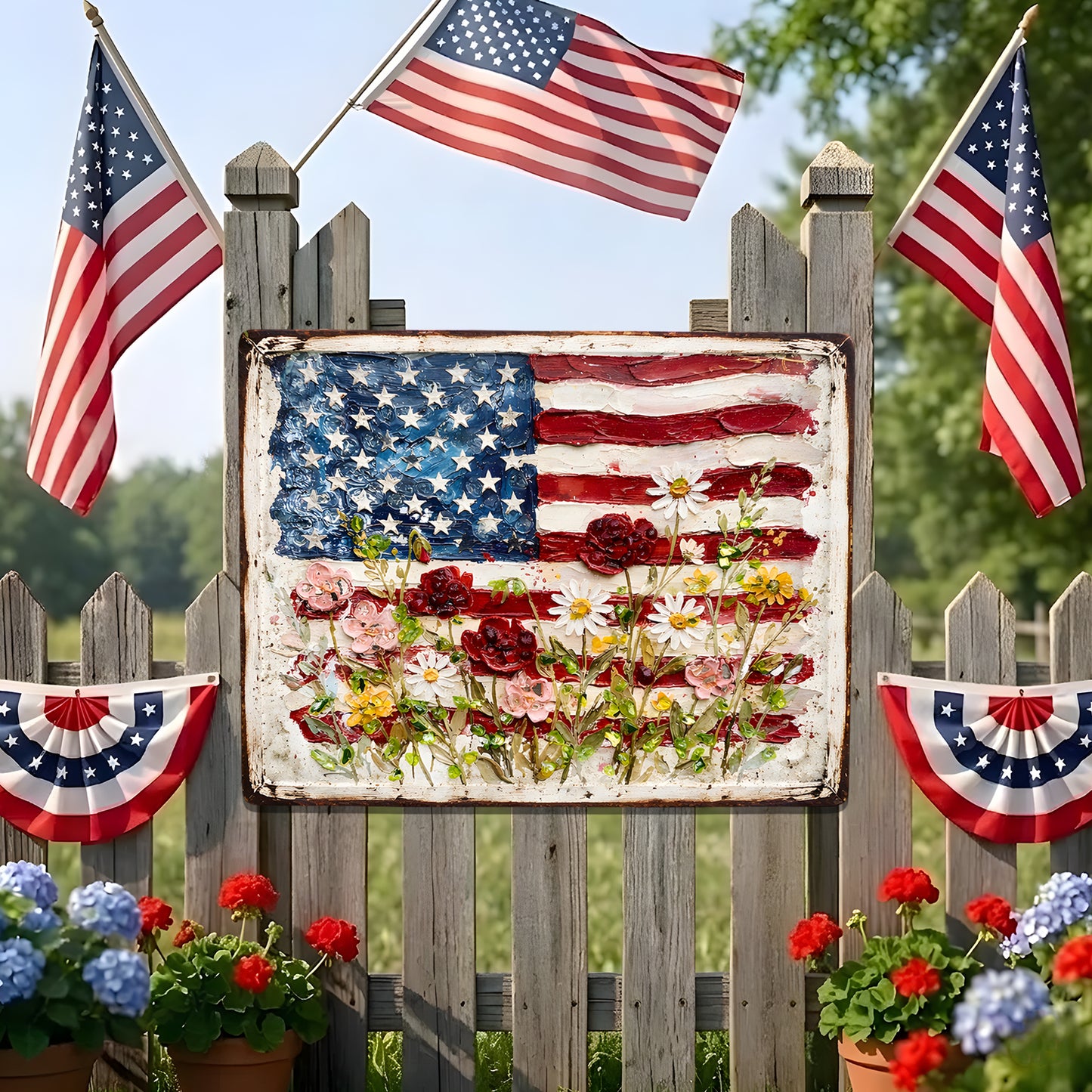 Patriotic Floral Metal Sign - Gift For Home Decor