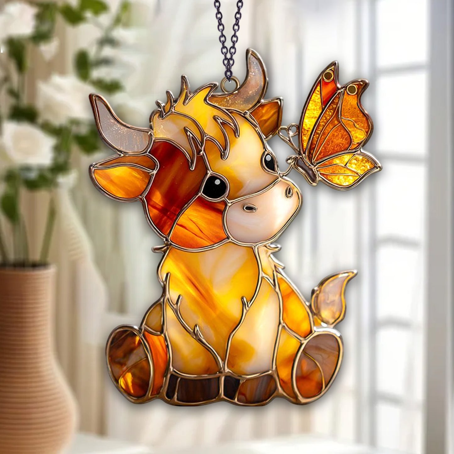 Cow & Butterfly Acrylic Window Suncatcher