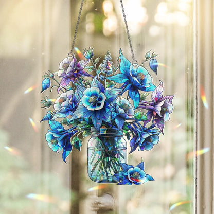 Blue Columbine Flowers Acrylic Holographic Window Hanging