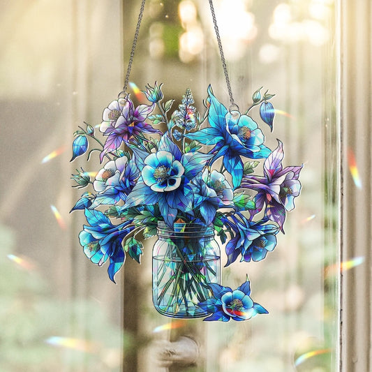 Blue Columbine Flowers Acrylic Holographic Window Hanging