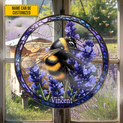 Personalized Bumblebee Lavender Stained Glass Suncatcher
