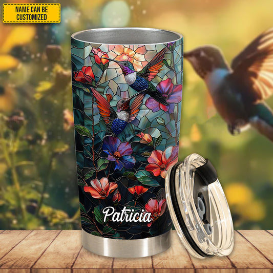 Personalized Stained Glass Hummingbird Flowers Tumbler