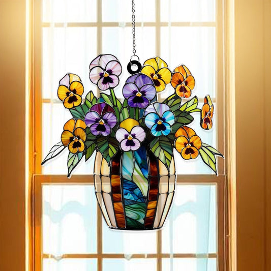 Pansy Flowers Acrylic Window Hanging