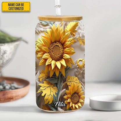 Beaufiful Sunflower - Personalized 16Oz Glass Cup