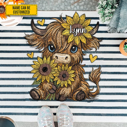 Cow Flowers - Personalized Cow Shaped Doormat