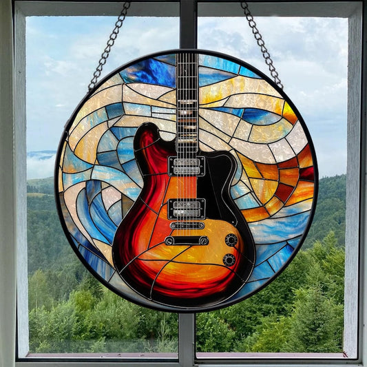Faux Stained Glass Electric Guitar Suncatcher