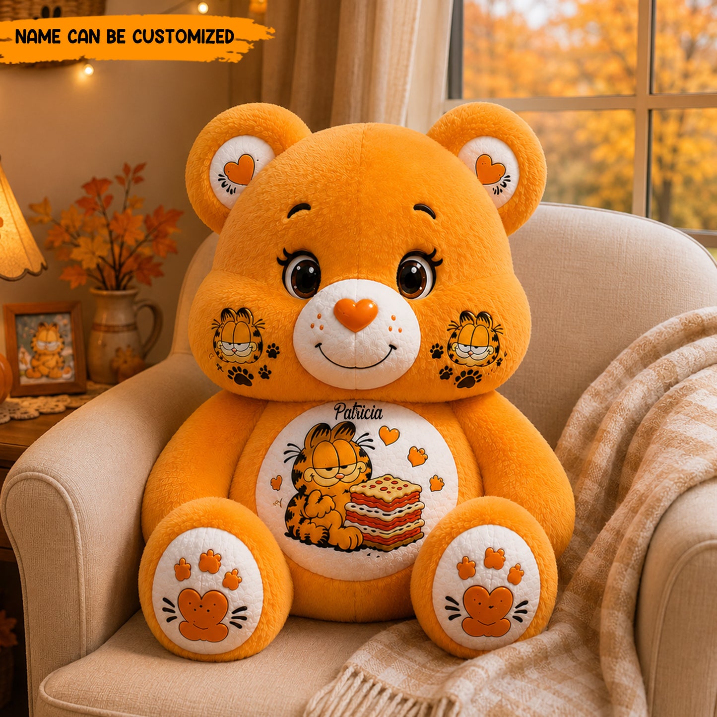 Personalized Cute Bear With Funny Cat Pillow
