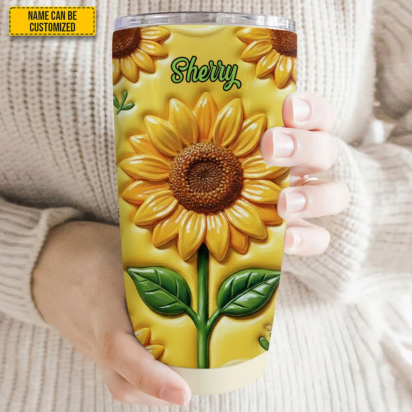 Personalized Beautiful Sunflower Inflated Tumbler