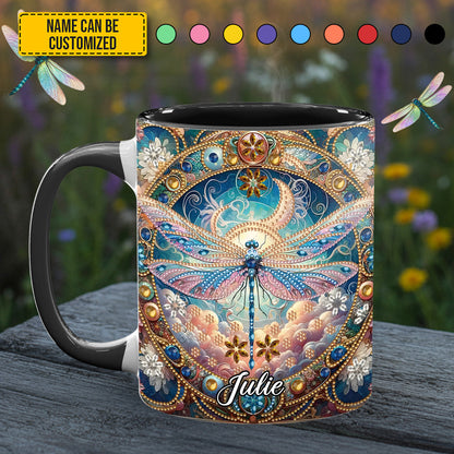 Dragonfly & Flowers - Personalized Dragonfly Accent Mug