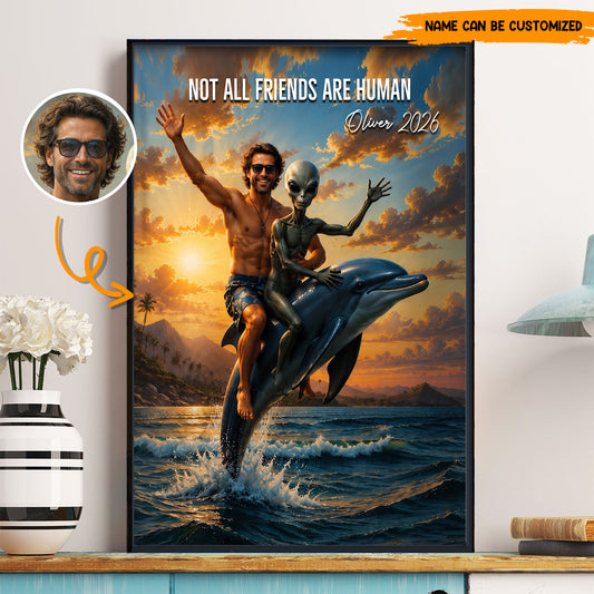 Cosmic Best Friends – Personalized Alien & Dolphin Poster Canvas